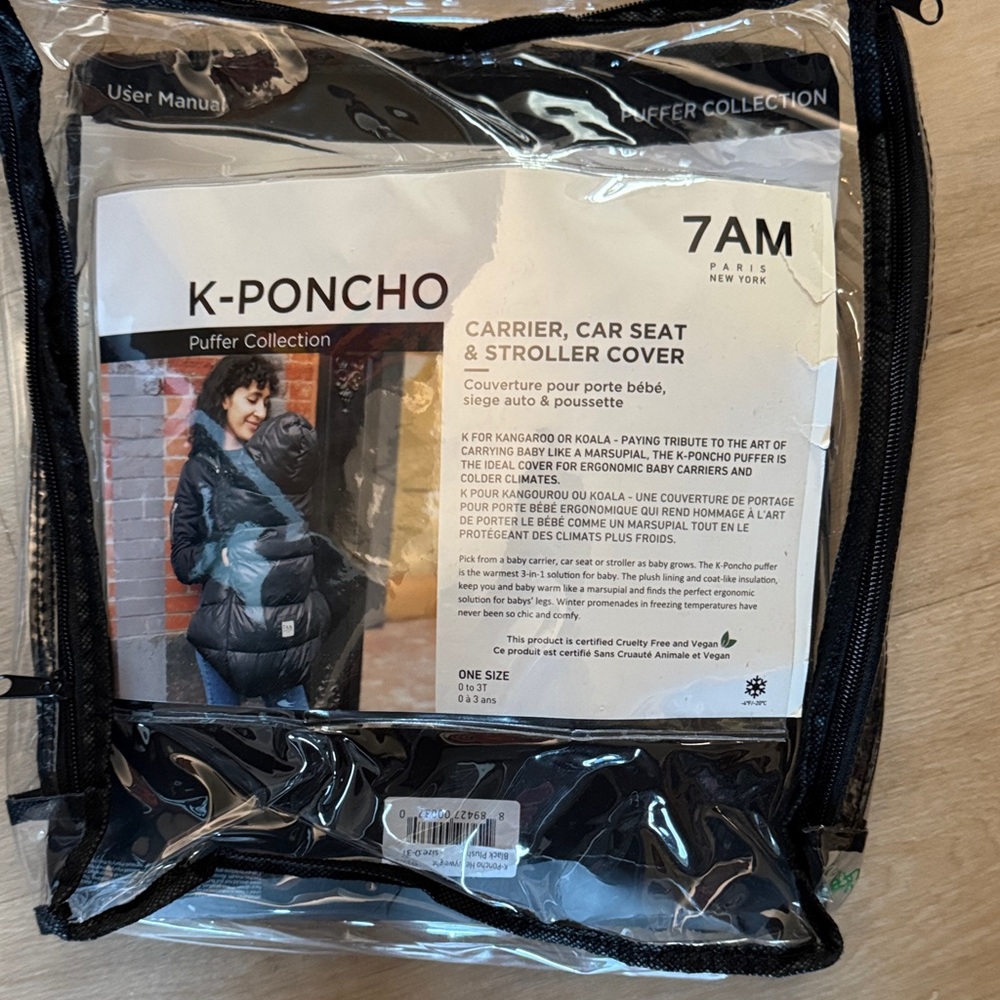 7AM K-Poncho Carrier, Car Seat & Stroller Cover - Black